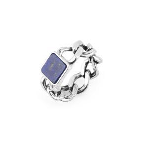 Man016b anillo de banda con cadena groumette y central de lapislázuli
