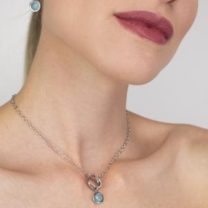 Collar rodiado con doble colgante circular y elemento circular con piedra