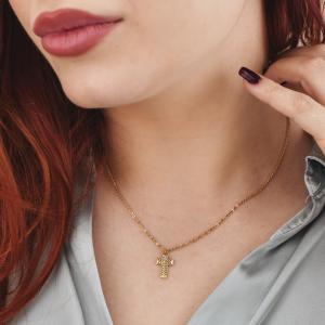 Collar bañado en oro amarillo, colgante de cruz con ocho puntas y circonitas