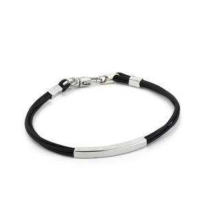 Pulsera de cuero negro con placa lisa