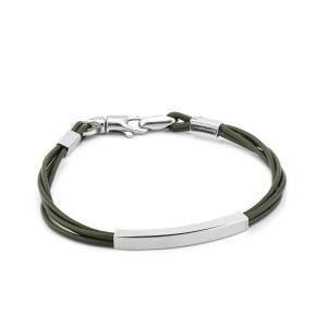 Pulsera de cuero verde oscuro con placa lisa