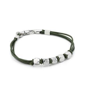 Pulsera de cuero verde oscuro con cinco cubos