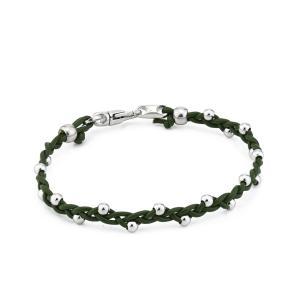 Pulsera de cuero verde oscuro con inserciones esféricas