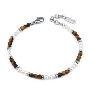 Pulsera para hombre con ojo de tigre y perlas