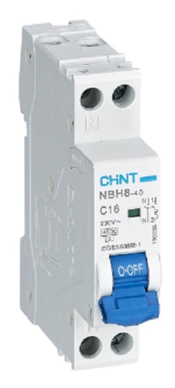 chint chint nbh8-40/c16-1pn-4,5 -interruttore magnetotermico 1p+n 16a 4,5ka curva c 1m 190236