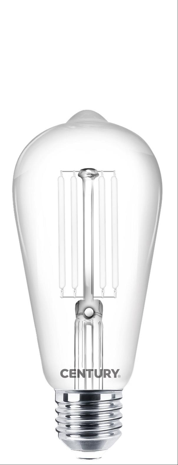 century century lampada filamento  led incanto white edison chiara 7,5w e27 2700k inpw-752727