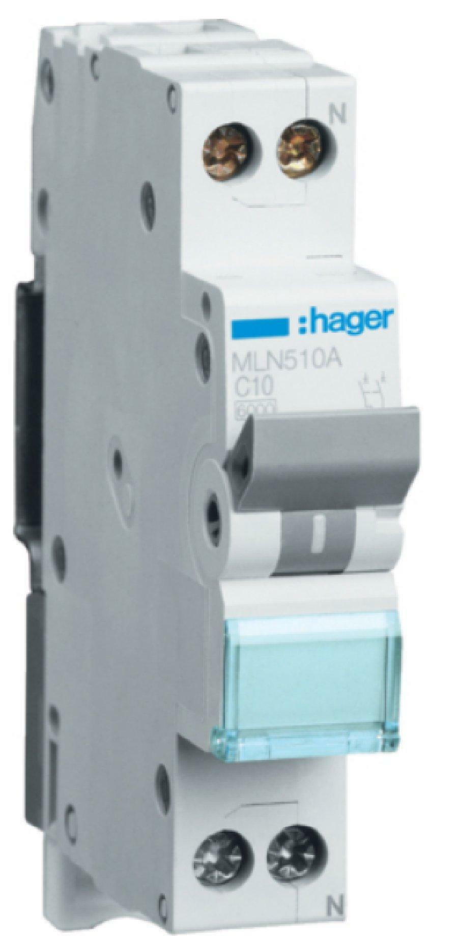 hager hager interruttore automatico per comando e protezione modulare 1 polo + neutro 10a 6 ka c 1 modulo mln510a