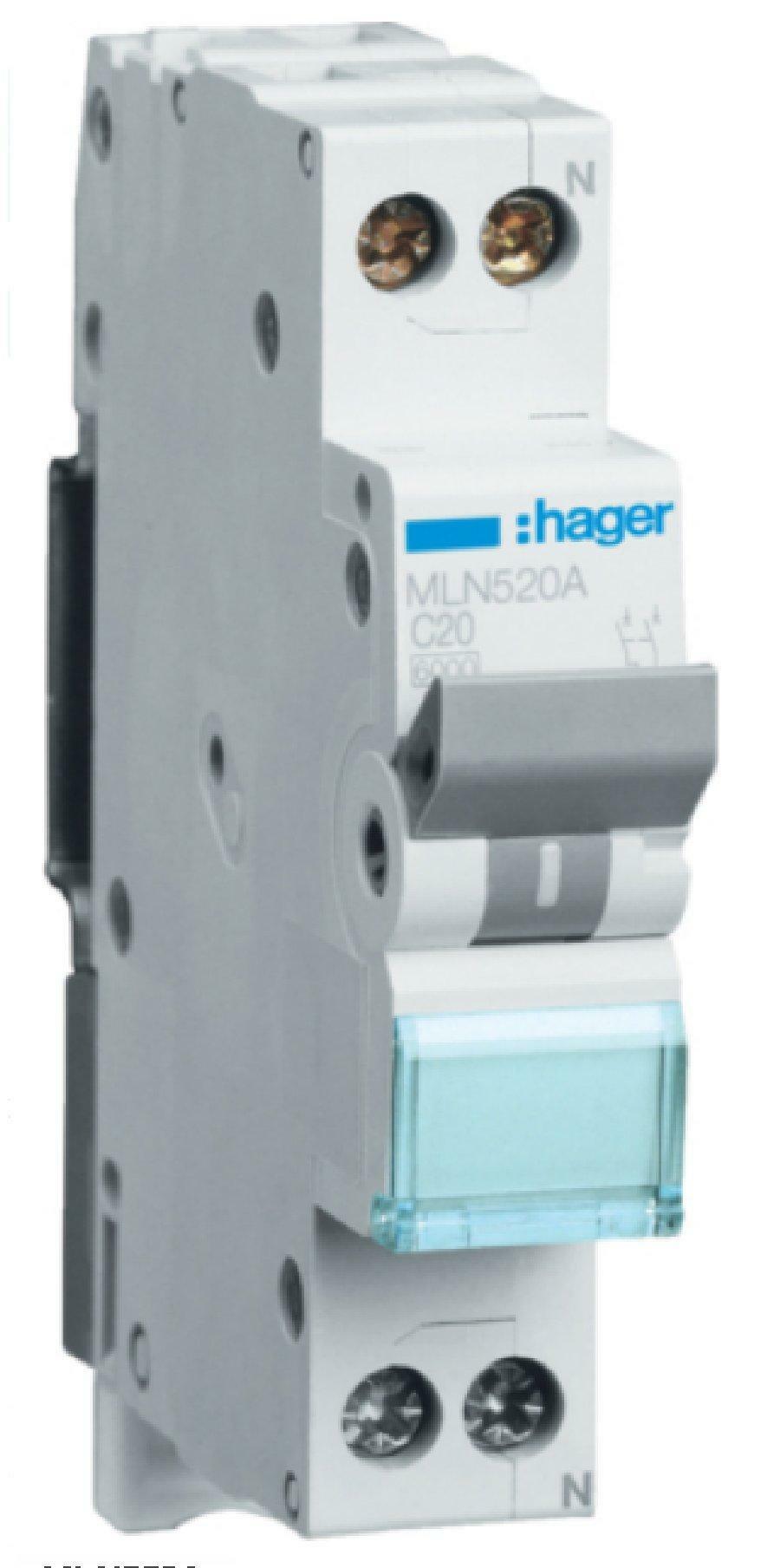 hager hager interruttore automatico 1p+n 20a 6 ka c 1m mln520a