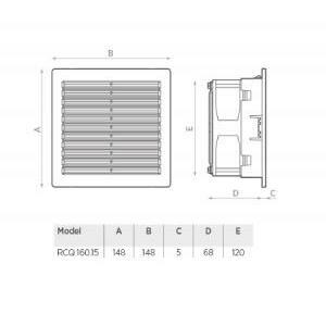 Ventilatore assiale con griglia e filtro 150x150 230v &#43; filtro 100135 rcq 160.15