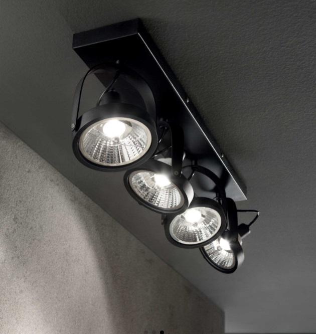 ideal lux ideal lux lampada da soffitto plafoniera mod. glim pl4 nero 200255