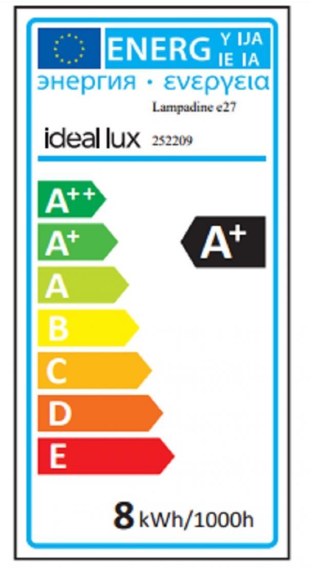 ideal lux ideal lux lampada a sfera e27 goccia 08w 3000k cri80 bianco dimmerabile 252209