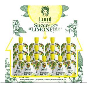 Succo di limone lumì bio 100% naturale in espositore da 15 pouch da 90ml
