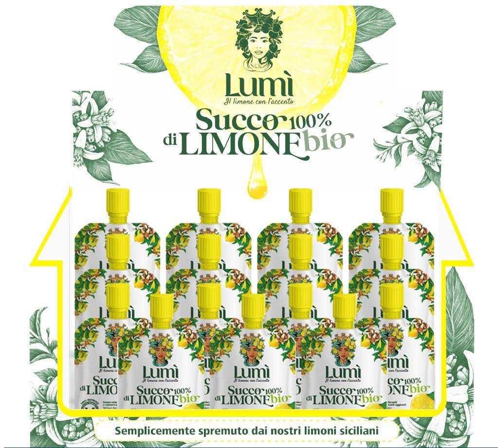Succo di limone Lumi BIO 100% naturale in espositore da 15 pouch da 90ml