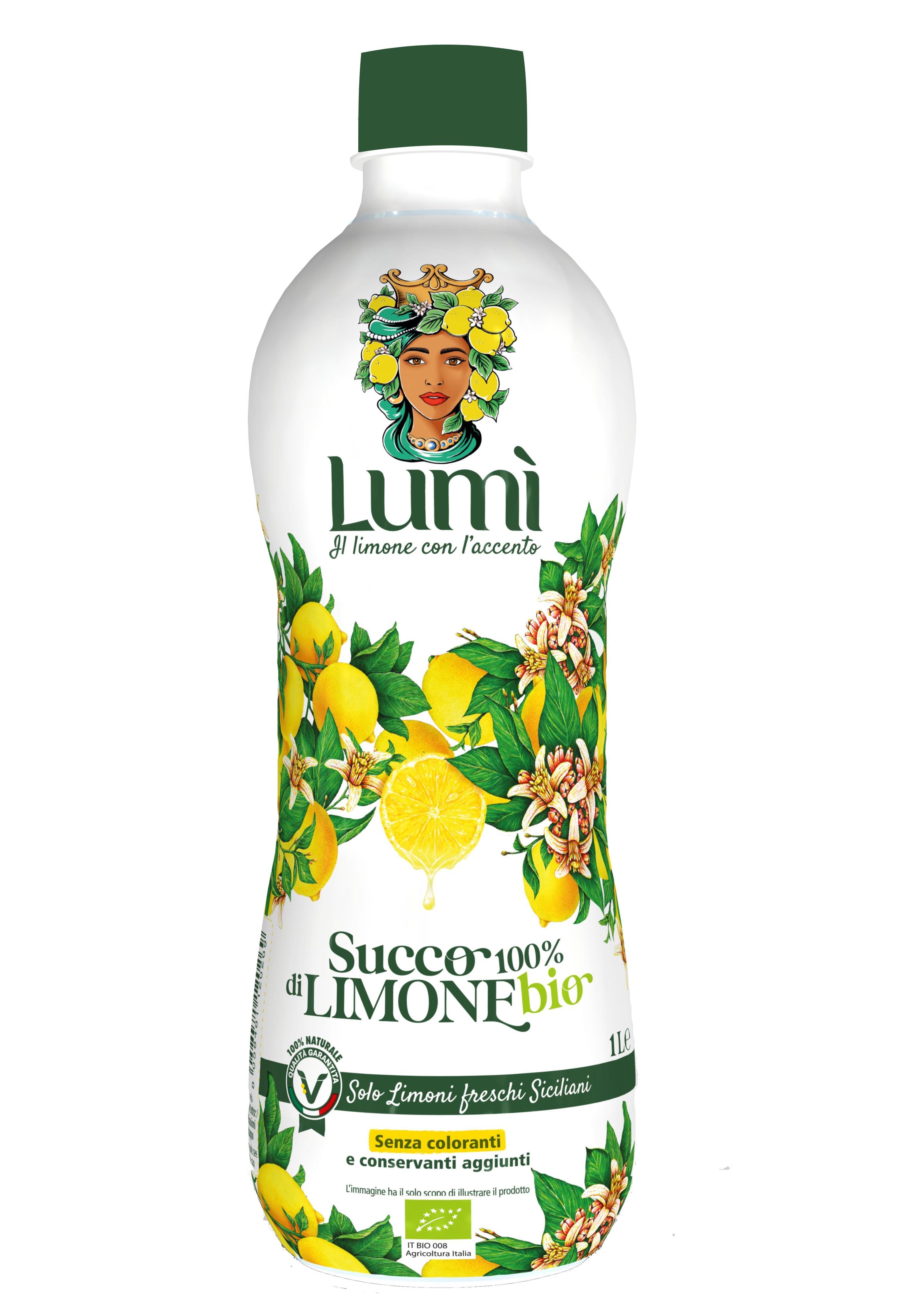Succo di limone Lumi BIO 100% naturale 6 bottiglie da 1Lt. Particolare bottiglia singola