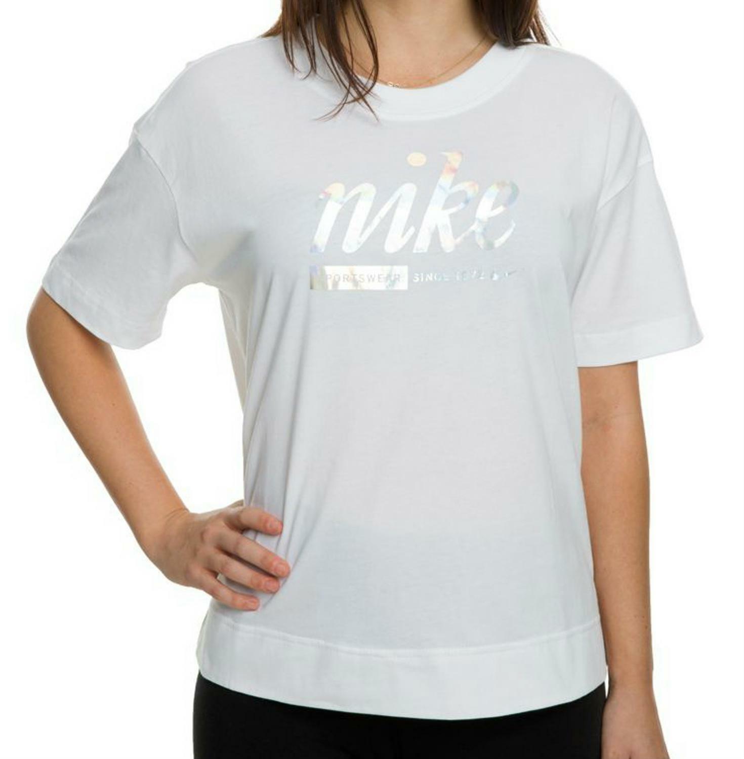nike nike w nsw crop metallic t-shirt donna bianca ah9963100