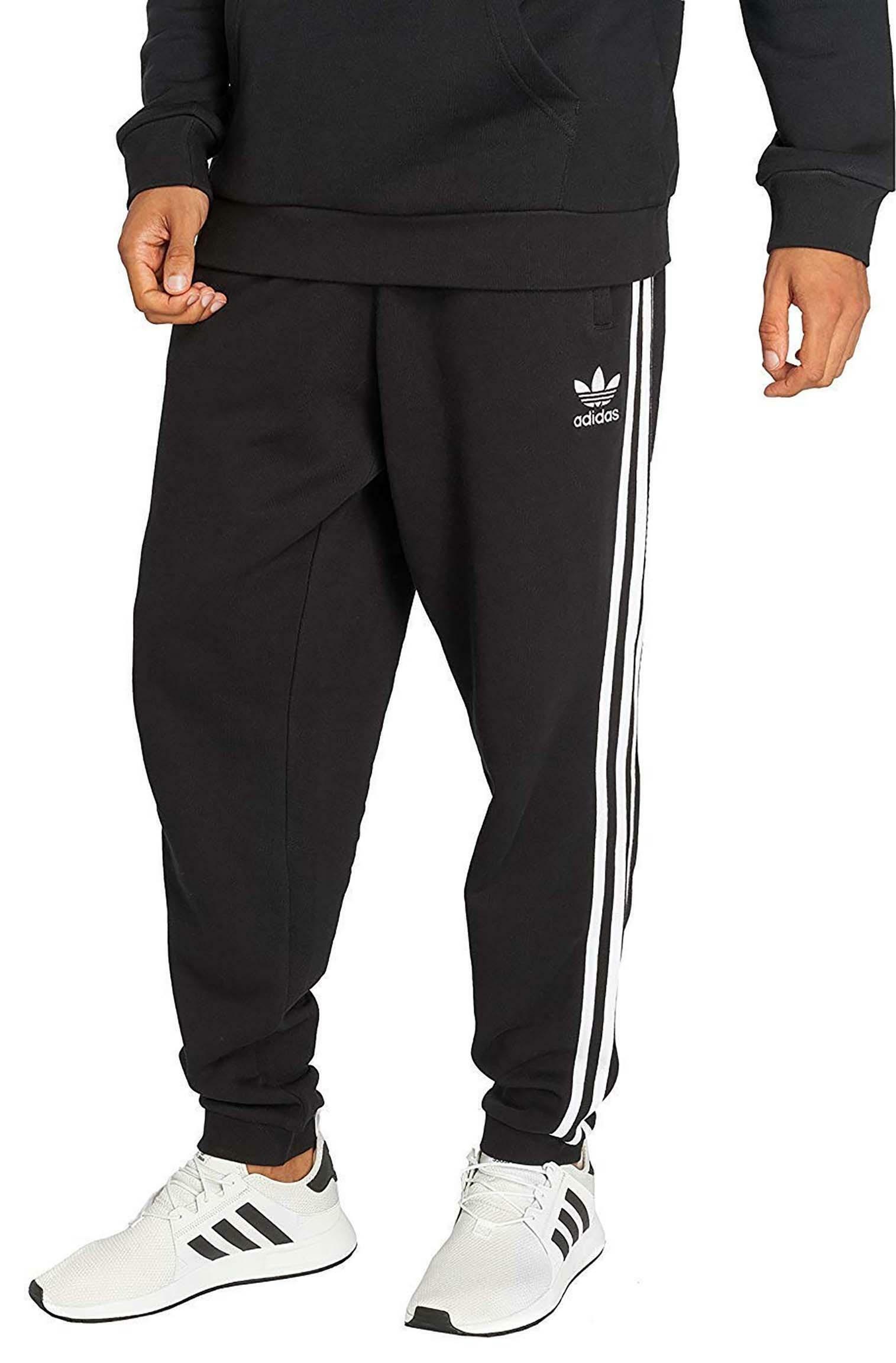 Adidas 3 stripes pantaloni cotone garzato uomo nero dh5801