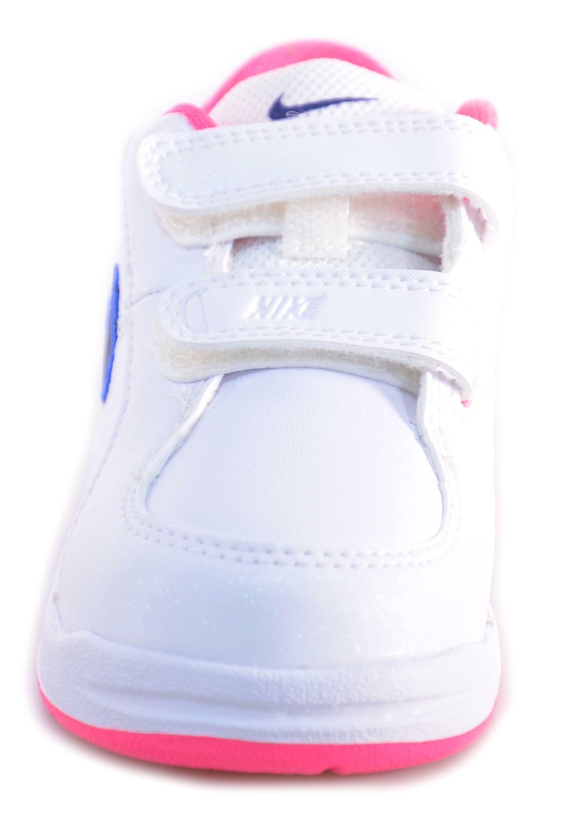 nike nike pico 4 (psv) scarpe bambina bianche blu rosa pelle velcro 454477