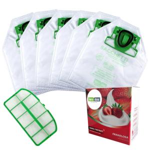 Sacchetti folletto vk 200 - 220s 6 pz + granuli fragolosa+ filtri compatibili