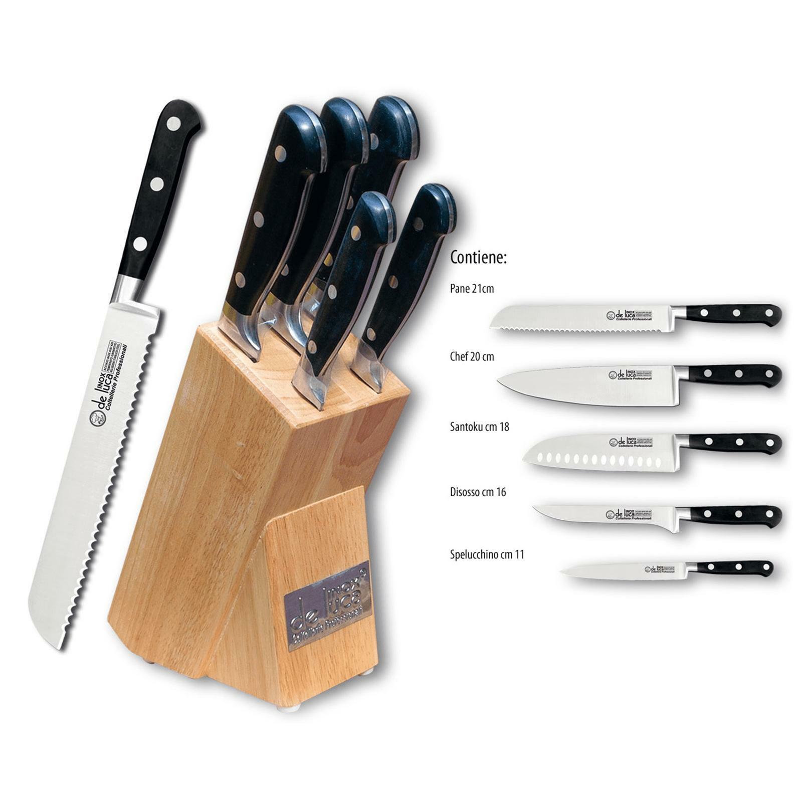 de luca ceppo 5 coltelli da cucina forgiati professionali