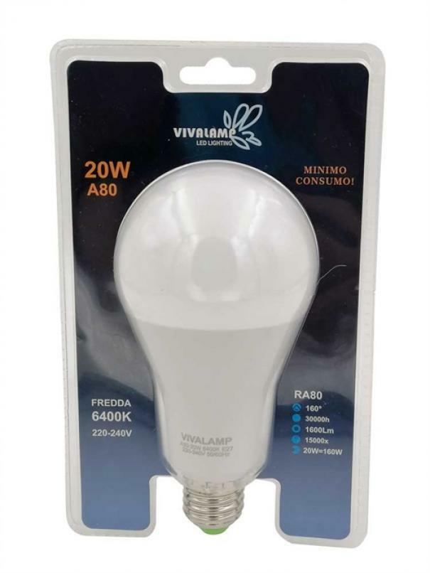 VIVALAMP LAMPADINA LED E27 A80 20W PASSO GROSSO A VITE KIT 5PZ 3000K