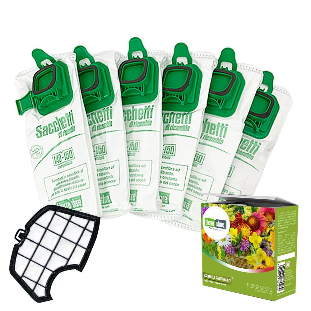 bierre store sacchetti folletto vk 140 vk 150 6pz + granuli profumati fiori di campo+ filtri compatibili