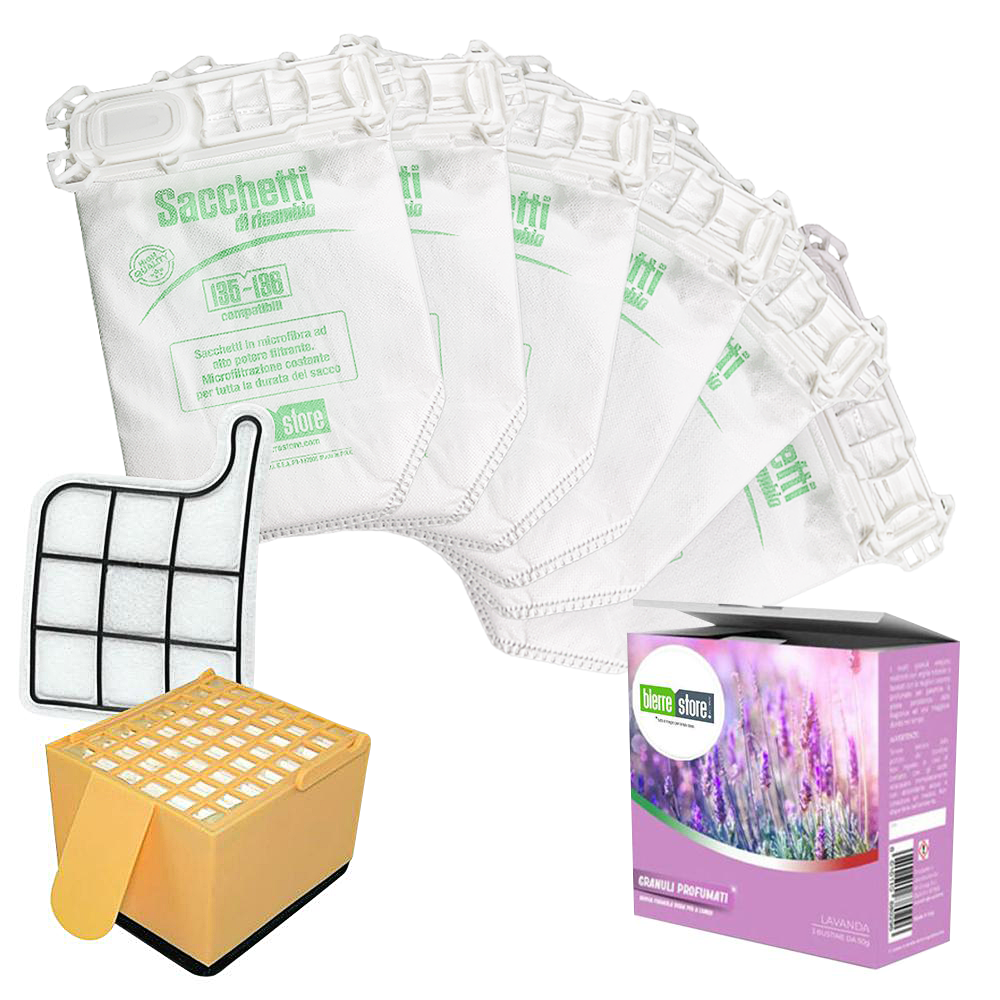 bierre store sacchetti folletto vk 135-136 12pz + granuli profumati lavanda+ filtri compatibili