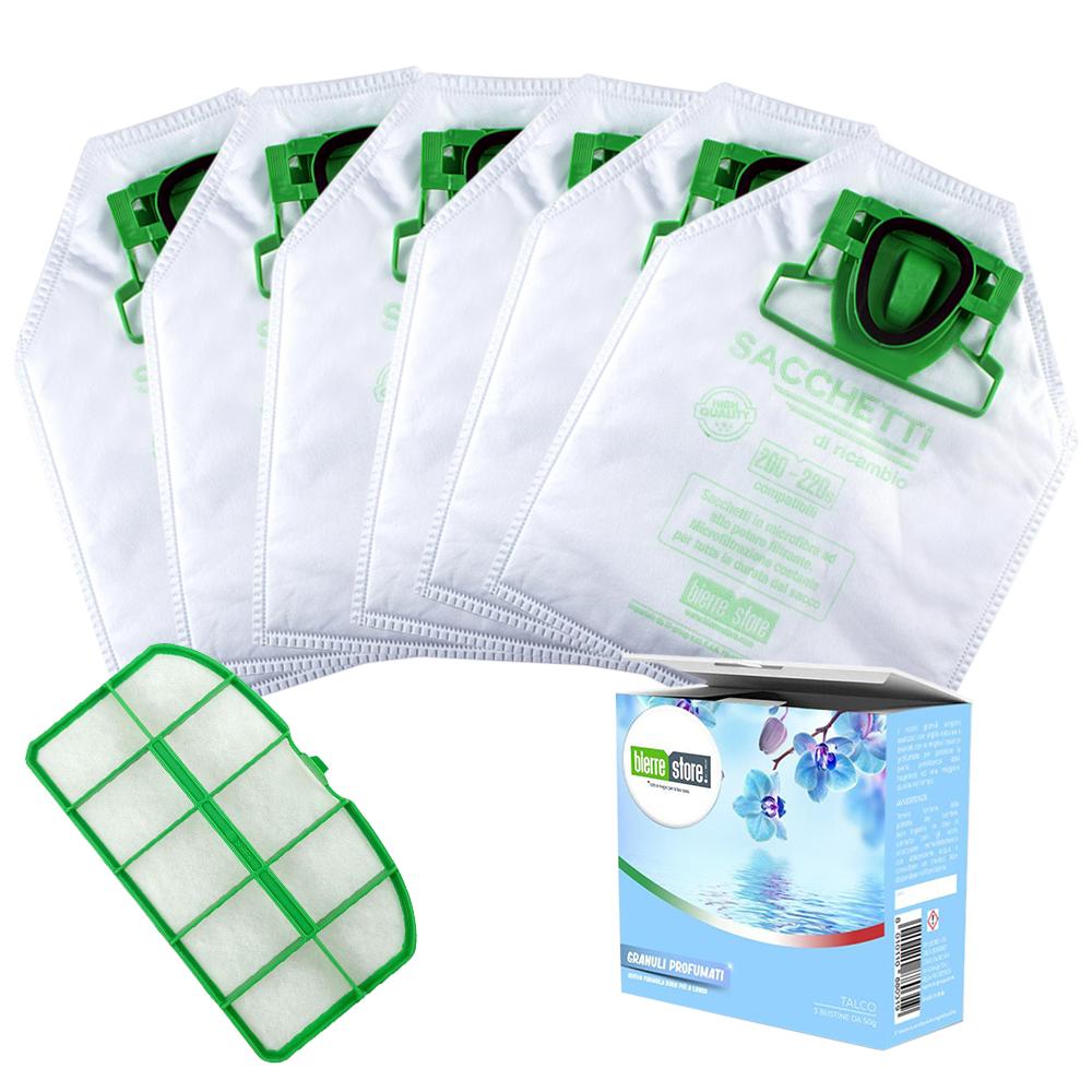 bierre store sacchetti folletto vk 200 - 220s 6 pz + granuli talco+ filtri compatibili