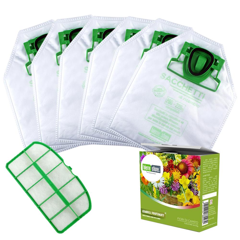 bierre store sacchetti folletto vk 200 - 220s 12pz + granuli fiori di primavera+ filtri compatibili