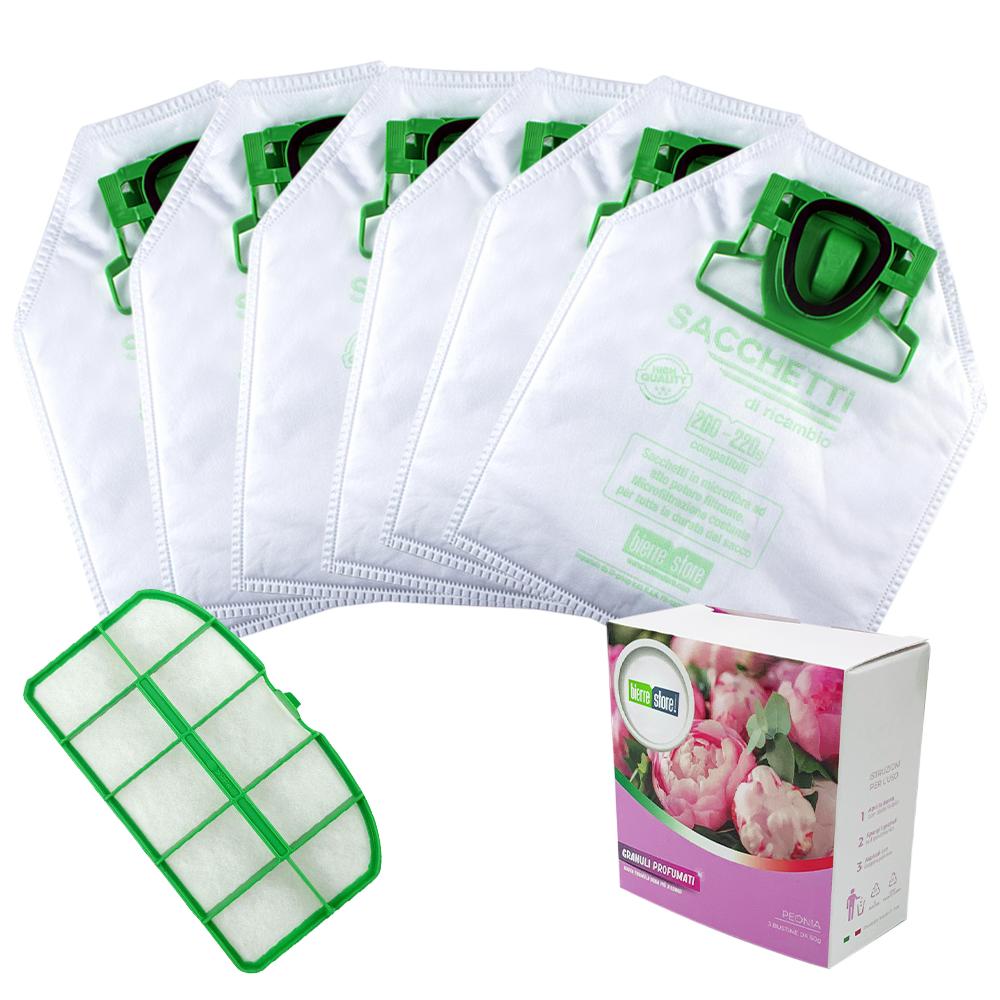 bierre store sacchetti folletto vk 200 - 220s 6 pz + granuli peonia + filtri compatibili
