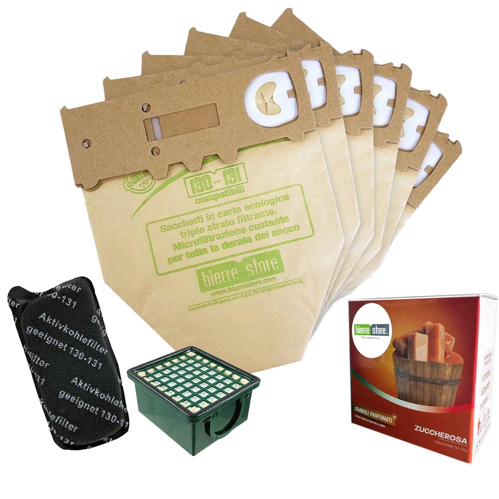 bierre store kit sacchetti folletto vk 130 - 131 6 pz + granuli zuccherosa+ filtri compatibili