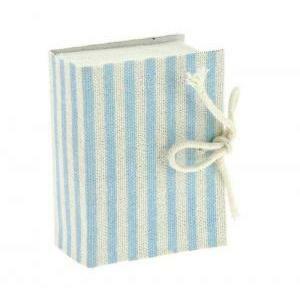 Libro porta confetti in juta a righe bianche e azzurre - 4.5 x 6.5 cm