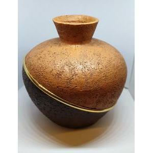Vaso bicolore in terracotta con rifiniture oro - 14 x 15.5 cm