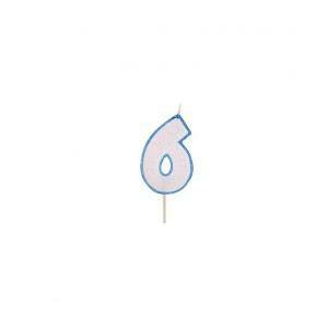 Mini candelina glitter numero 6 azzurro - 5 cm