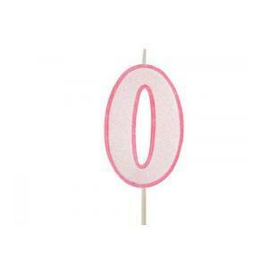 Mini candelina glitter numero 0 rosa - 5 cm