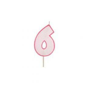 Mini candelina glitter numero 6 rosa - 5 cm