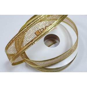 RGB NASTRO RETE GLITTER ORO CON BORDO ANIMATO METAL - 25 MM X 20 YD