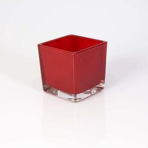 Cubo in vetro spesso rosso - 14 x 14 cm