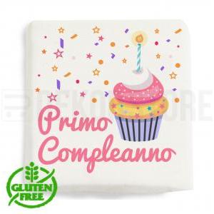 Marshmallow quadratino con stampa ' primo compleanno cupcake ' - 20pz