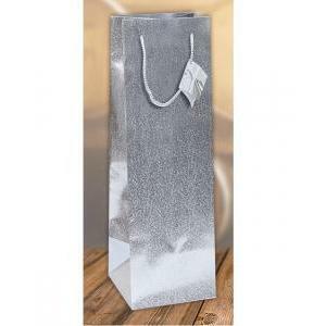 Shopper metal groffato argento per bottiglie - 13 x 9 x 36 cm