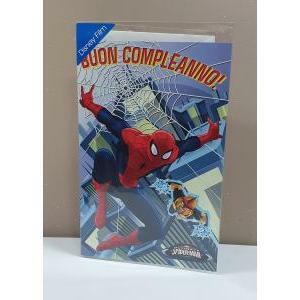 Biglietto compleanno disney film ultimate spider-man e supereroi con busta bianca