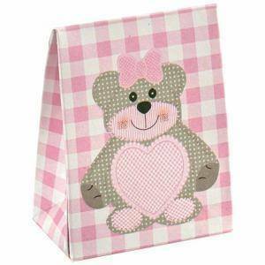 Sacchetto con finestra a cuore teddy bear rosa 60x35x80 mm - 10 pz