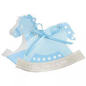 Cavallo a dondolo porta confetti star azzurro 120x35x90 mm - 10 pz
