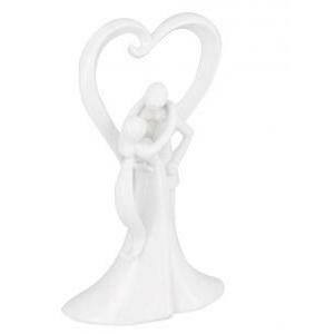 Coppia sposi abbracciati con cuore in porcellana bianca - 12,5 x 17 cm