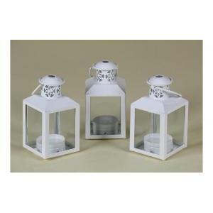 Lanterna in latta bianca con traforo a fiore - 6,5 x 5,5 x 12 cm