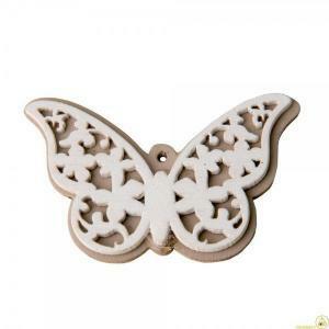Farfalla legno intagliata - bianco e naturale - 5 cm