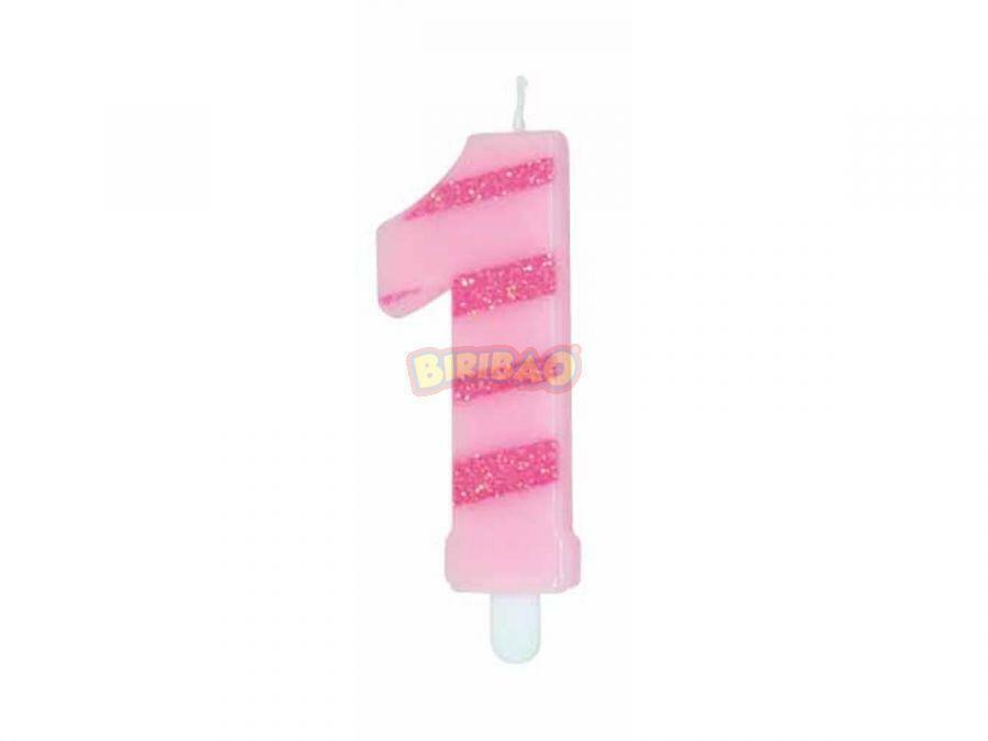 Candelina per compleanno numero 1 glitter rosa