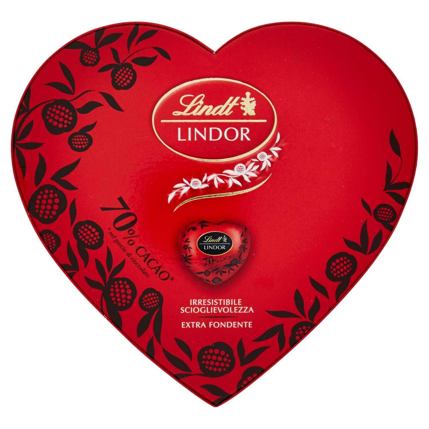 LINDT Scatola a forma di cuore con cioccolatini a cuore al cioccolato extra  fondente - 96 gr