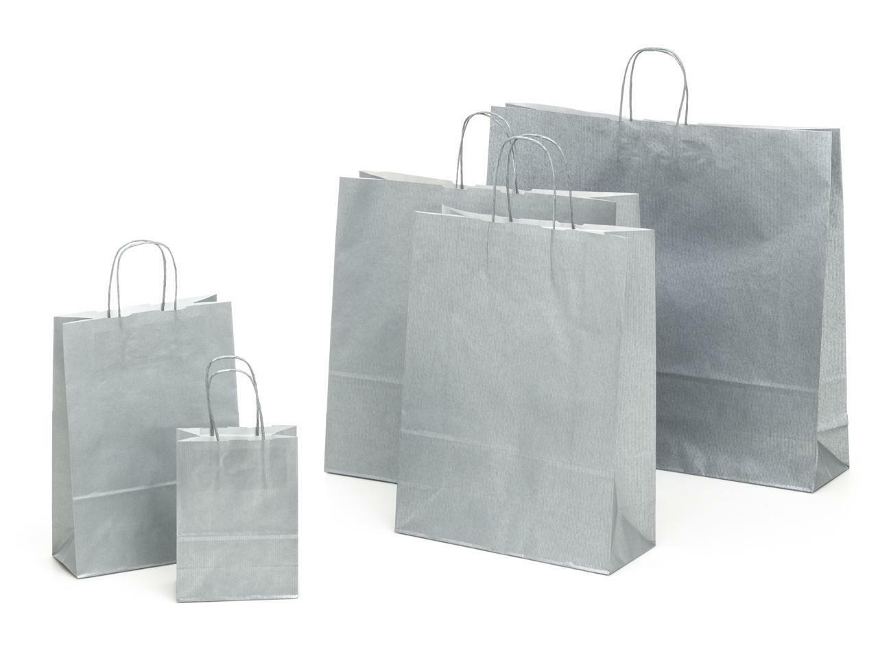  shopper in carta argento con maniglia ritorta - 36 x 12 x 41 cm