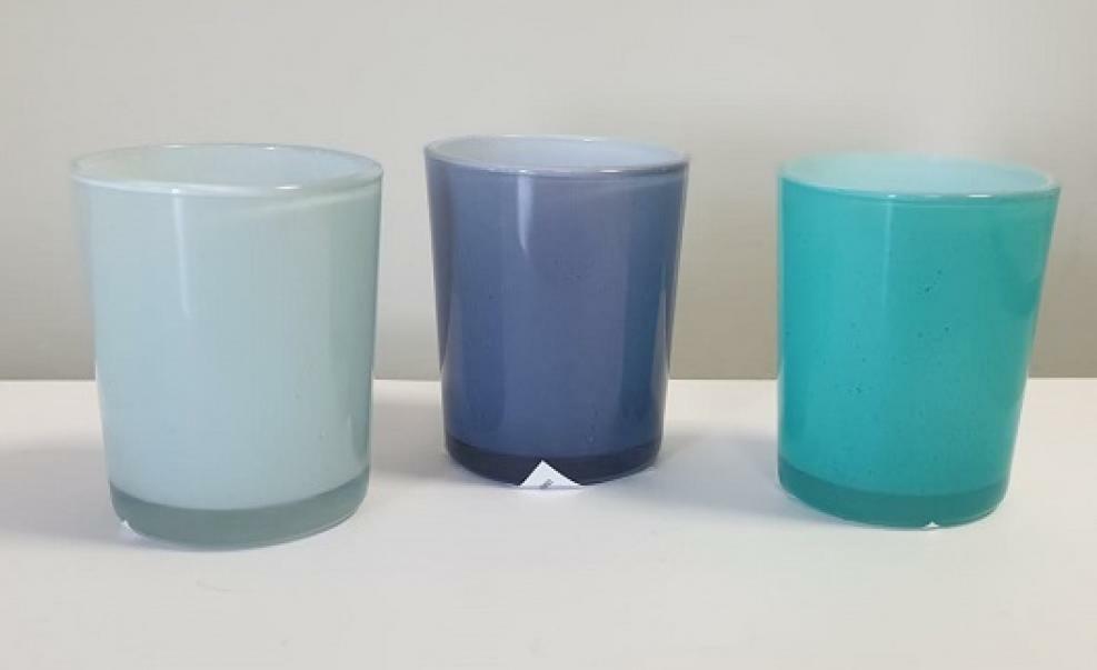 RGB BICCHIERINO PORTA TEA LIGHT IN VETRO BLU - 3 PZ