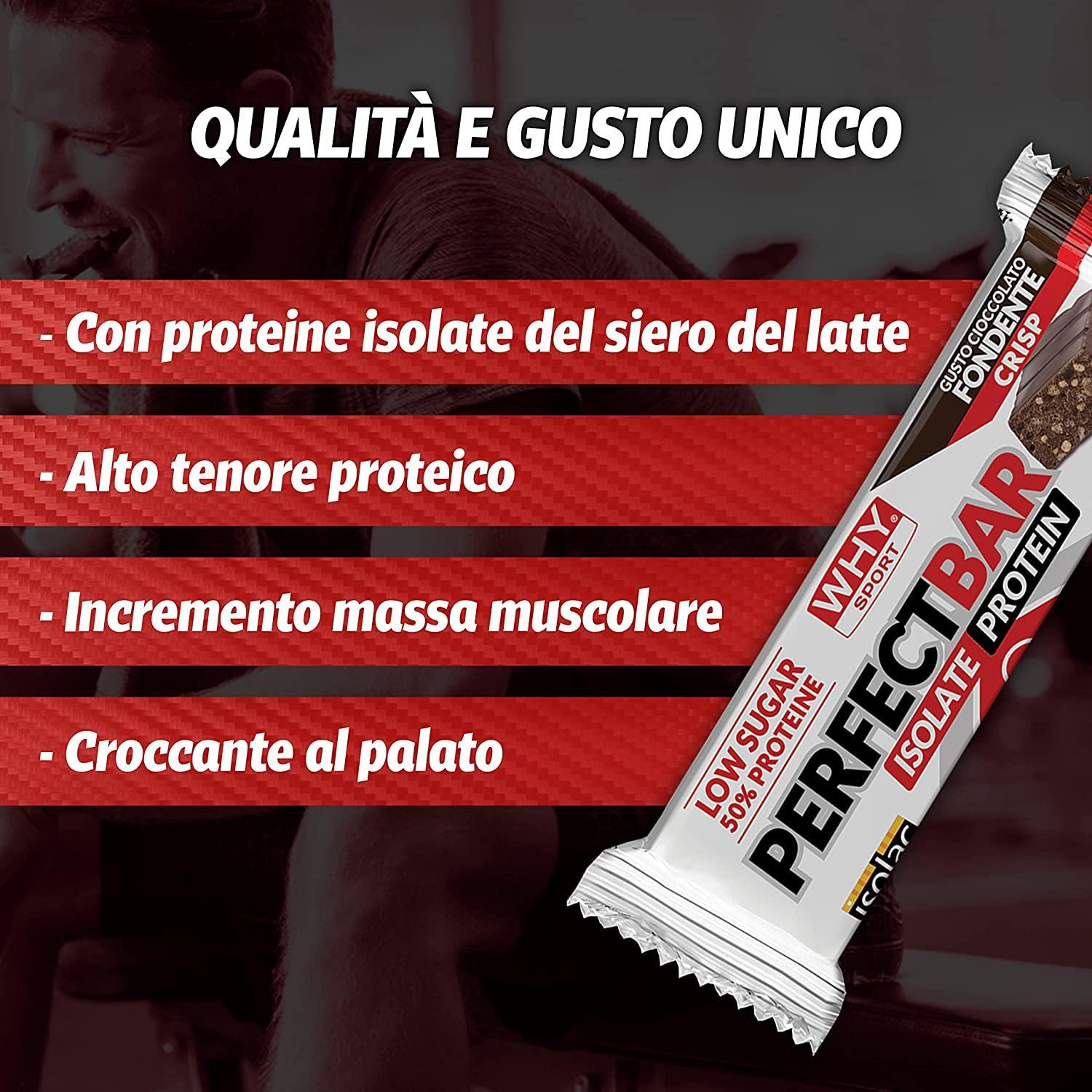 why sport why sport perfect bar - 28 barrette proteiche con proteine isolate - snack proteici - gusto caramello crisp - 50 gr